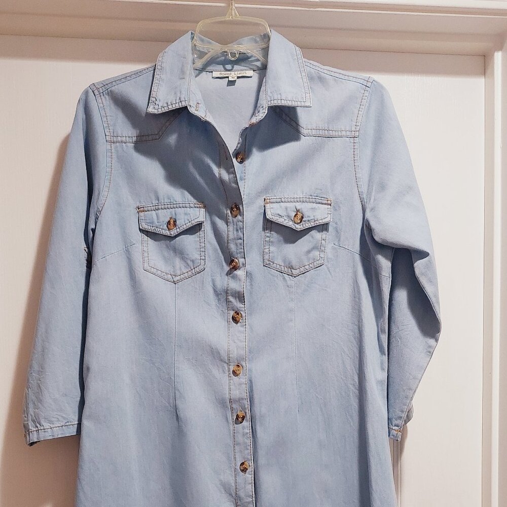 SPEED LIMIT MPH Women’s Button-Down Denim Mini Dress. Sz M